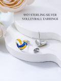 wholesale 925 Sterling Silver Heart-Shaped Volleyball Stud Earrings - Blue & Yellow-0-2