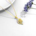 wholesale 14K Gold Floral Pendant Necklace with Cubic Zirconia and Chain - Birthday s for Her-0-2