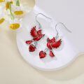 wholesale 925 Sterling Silver Red Cardinal Earrings With Heart Pendant-0-2