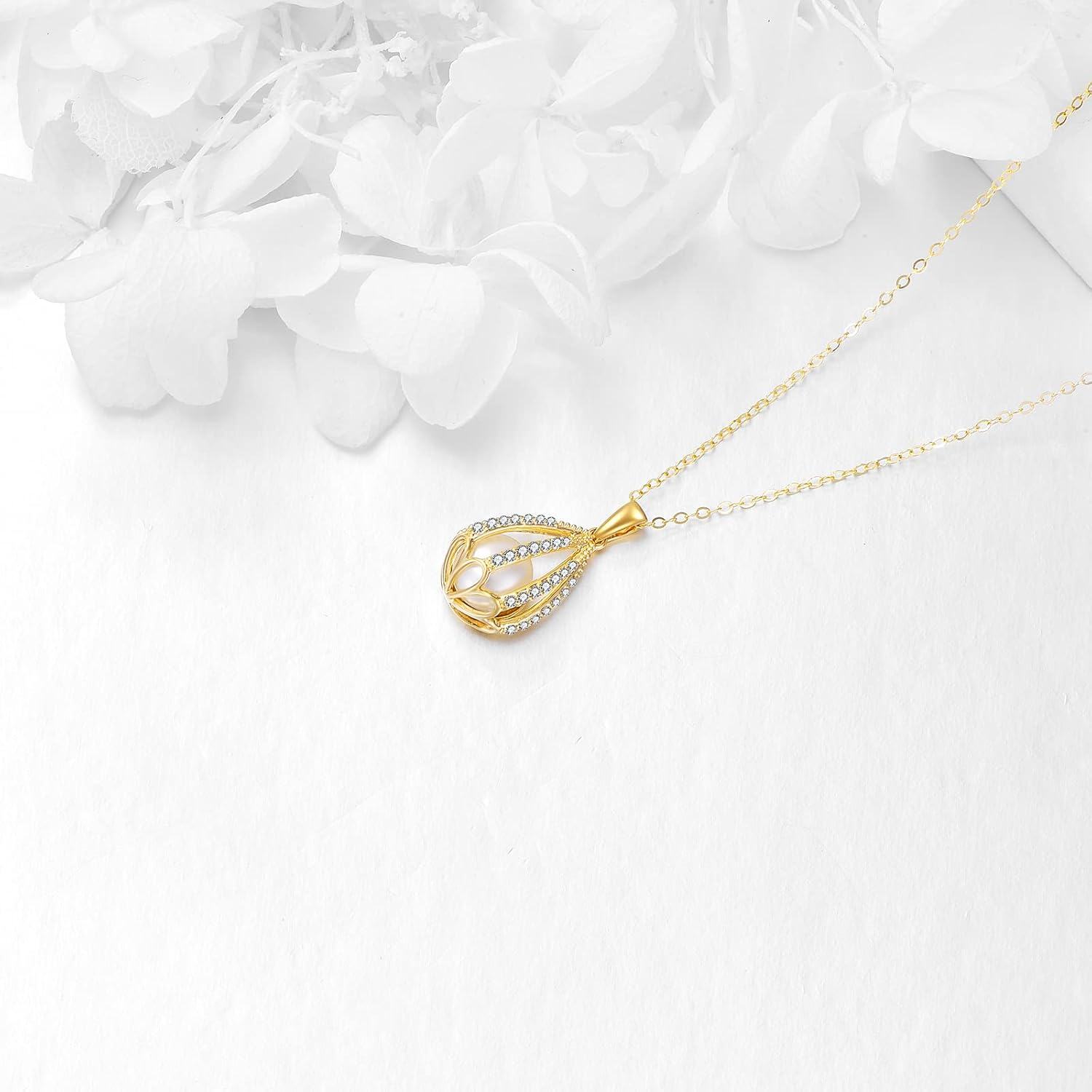 14K Gold Freshwater Pearl Daisy Pendant Necklace-0-3