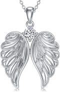 wholesale 925 Sterling Silver Angel Wings Necklace with 5A Zircon Diamond Pendant for Women-0-0