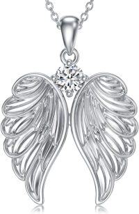 wholesale 925 Sterling Silver Angel Wings Necklace with 5A Zircon Diamond Pendant for Women-Angel Wings Necklace