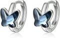 wholesale 925 Sterling Silver Butterfly Blue Crystal Huggie Hoops for Women-0-0