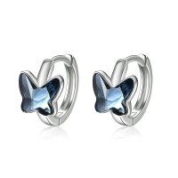 wholesale 925 Sterling Silver Butterfly Hoop Earrings With Blue Crystals-Blue