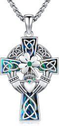 wholesale 925 Sterling Silver Celtic Cross Pendant with Abalone Shell and Green CZ Gemstone for Men & Women - Christian Religious s-0-0