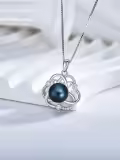 TOUPOP Sterling Silver Black Freshwater Pearl Celtic Knot Pendant Necklace-0-1