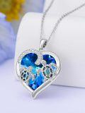 wholesale TOUPOP Sterling Silver Turtle Necklace With Abalone Shell Heart Crystal Sea Turtle Pendant Birthday Gift For Women -0-2