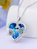 TOUPOP Sterling Silver Abalone Shell Heart Crystal Sea Turtle Necklace-0-2