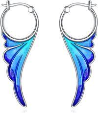 wholesale 925 Sterling Silver Blue & Purple Wing Guardian Angels Ear Cuffs for Girls and Women-Wings hoop earrings
