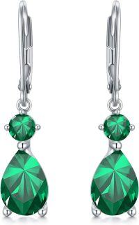 wholesale 925 Sterling Silver Clear Birthstone Dangle Leverback Earrings for Women-5-May-Emerald