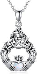 wholesale 925 Sterling Silver Opal Celtic Knot Claddagh Pendant Necklace-0-0