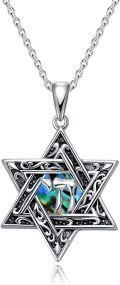 wholesale 925 Sterling Silver Star of David Necklace with Abalone Shell and Black CZs on 30 Rope Chain-0-0