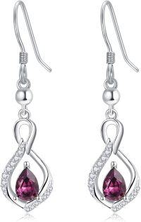 wholesale 925 Sterling Silver Crystal Infinity Earrings w Birthstone Drop Dangle-02 Feb