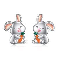 wholesale 925 Sterling Silver Cute Bunny Holding Carrot Enamel Stud Earrings For Women-Rabbit earrings