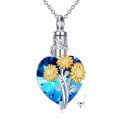 wholesale 925 Sterling Silver Heart-Shaped Sunflower Urn Keepsake Locket Necklace with Blue Crystal and Funnel Gift Set-0-0