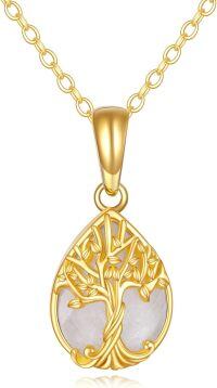 wholesale 14K Gold White Moonstone Tree Of Life Teardrop Pendant Necklace-Tree