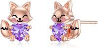 wholesale 925 Sterling Silver Pink Crystal Love Heart Fox Stud Earrings for Girls and Women-February