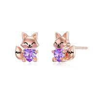 wholesale 925 Sterling Silver Cute Fox Holding Heart Earrings Wholesale Pink-February