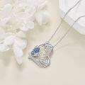 wholesale 925 Sterling Silver Mom Heart Pendant Necklace With Blue Butterfly And Cubic Zirconia-0-2