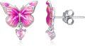 wholesale 925 Sterling Silver Pink Butterfly Heart Stud Earrings for Women Hypoallergenic -0-1