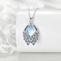 wholesale 925 Sterling Silver Blue Green Crystal Feather Pendant Necklace-0-2