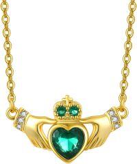 wholesale 925 Sterling Silver Emerald Heart Claddagh Pendant Necklace for Women Irish s-Gold