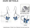 wholesale 925 Sterling Silver Blue Crystal Butterfly Heart Drop Earrings-0-3