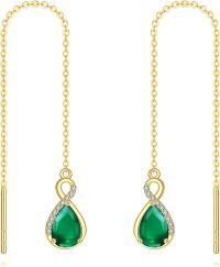 wholesale 14K Gold Infinity Teardrop Emerald Threader Earrings for Women - 23rd Anniversary Gifts for Her-5-Emerald Threader