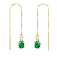 wholesale 14K Gold Infinity Teardrop Emerald Threader Earrings for Women - 23rd Anniversary Gifts for Her-5-Emerald Threader