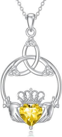 wholesale 925 Sterling Silver Celtic Claddagh Necklace with Heart Birthstones-11 November