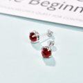 wholesale 925 Sterling Silver Red Garnet Stud Earrings 6mm Gemstone  for Women-0-2