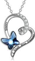 wholesale 925 Sterling Silver Blue Butterfly Crystal Heart Pendant Necklace for Sister Gifts-0-0