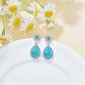wholesale 925 Sterling Silver Natural Turquoise Flower Drop Dangle Earrings-0-2