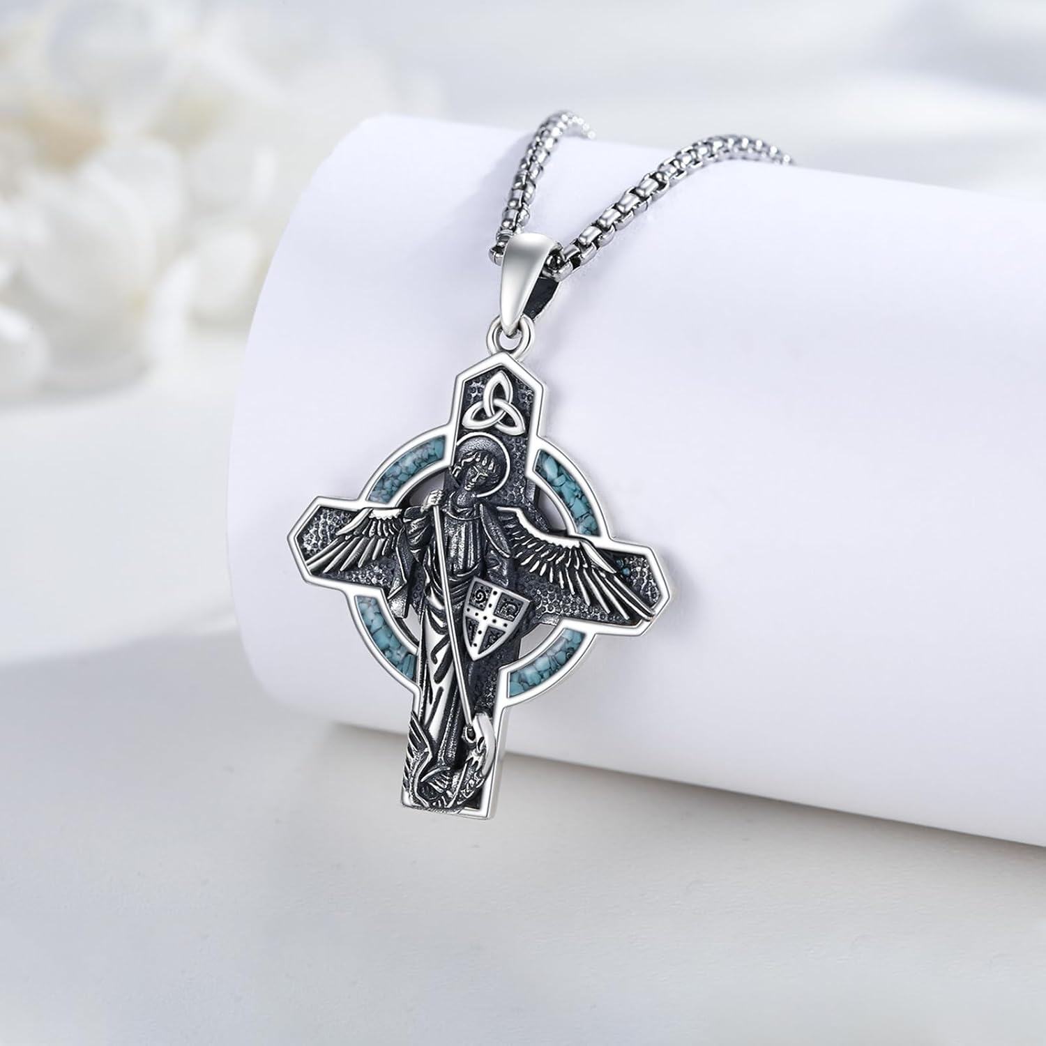 Sterling Silver Religious Cross Pendant Necklace for Men Women-0-3