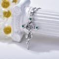 wholesale 925 Sterling Silver Cross with Snake and Emeralds Pendant Necklace for Women Gothic Halloween Jewelry-0-2