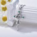 wholesale 925 Sterling Silver Cross with Snake and Emeralds Pendant Necklace for Women Gothic Halloween Jewelry-0-2