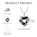 wholesale 925 Sterling Silver Heart-Shaped Rose and Skull Charm Necklace with Black Crystals-0-5