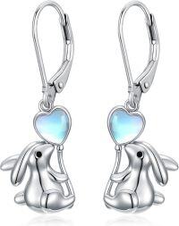 wholesale 925 Sterling Silver Heart-Shaped Moonstone Bunny Drop Earrings-Bunny