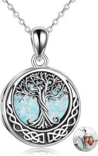 wholesale 925 Sterling Silver Opal Tree of Life Photo Locket Pendant Necklace for Women Wife Girlfriend  48cm Chain Length-Style D(white opal)