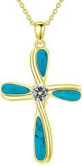 wholesale 18K Gold Diamond & Turquoise Celtic Knot Cross Pendant Necklace for Women-0-0