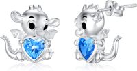 wholesale Sterling Silver Birthstone Cute Dinosaur Stud Earrings for Women-March