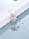 wholesale 925 Sterling Silver Snowflake Leverback Dangle Drop Earrings with Cubic Zirconia Accents-0-2