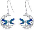 wholesale 925 Sterling Silver Blue Enamel Celtic Moon Dragonfly Dangle Earrings Irish  for Women Girls-0-0