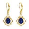 wholesale Gold 925 Sterling Silver Lapis Lazuli Pearl Gemstone Dangle Drop Leverback Earrings - Western Bohemian Vintage Style Jewelry-0-0