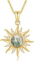 wholesale 14K Gold Moss Agate and Moissanite Sun Pendant Necklace for Women-0-0