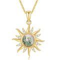 wholesale 14K Gold Moss Agate and Moissanite Sun Pendant Necklace for Women-0-0