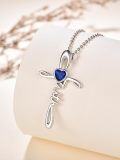 wholesale Sterling Silver Simulated Gemstone Faith Cross Birthstone Necklace for Women Christian Gifts-0-1