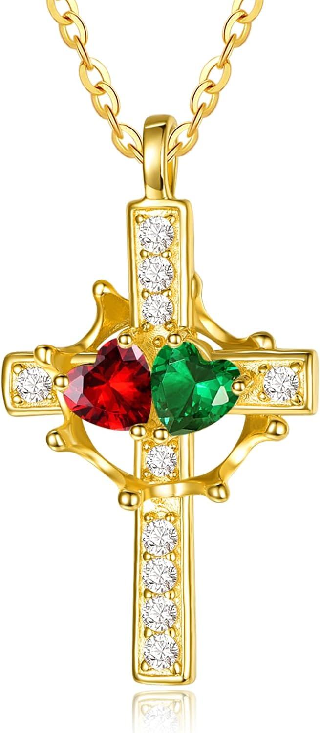 Sterling Silver Birthstones Gold Cross Necklace for Women -01-05-Jan-May-01-05-Jan-May