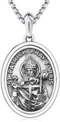 wholesale 925 Sterling Silver St Patrick's Day Irish Catholic Patron Saint Medal Necklace Pendant Charm  for Men Women Boys Girls Kids-0-0