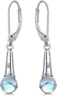 wholesale 925 Sterling Silver Leverback Drop Earrings with Blue Opal Stone - Musical Instrument Design  for Her-Microphone